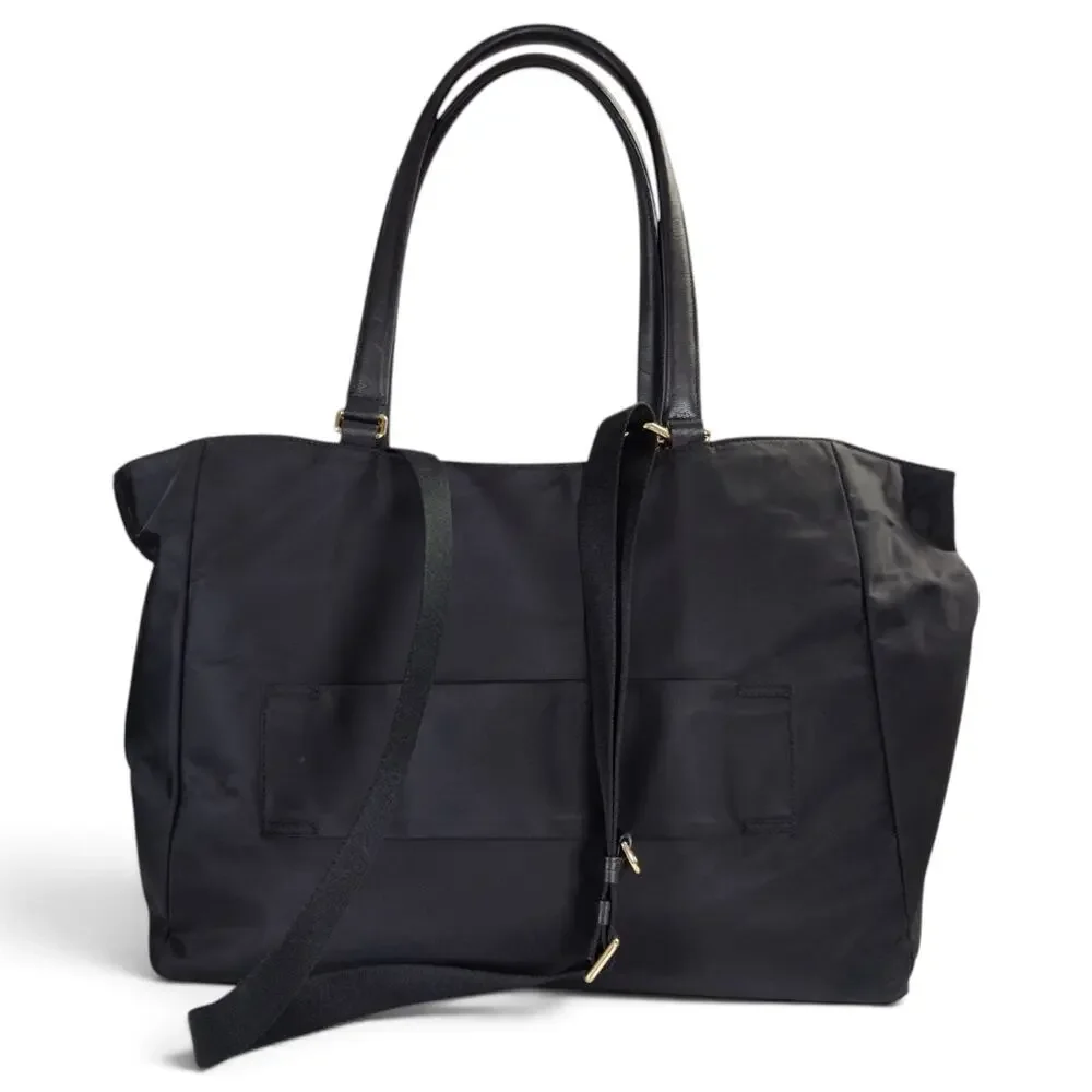 TUMI Voyageur Valetta Large Tote Bag Black Gold Nylon Leather Laptop Travel